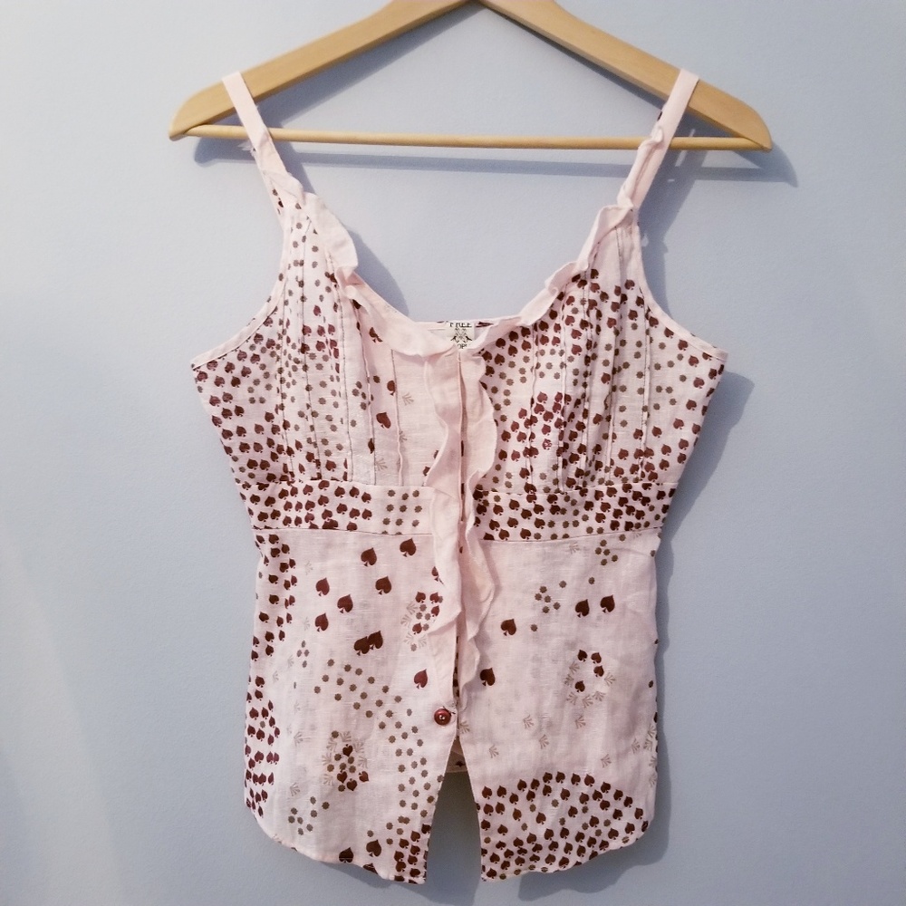 Free People Light Pink Foral Linen Tank 2